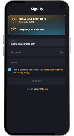 Registration form with ID verification for UK online casino
