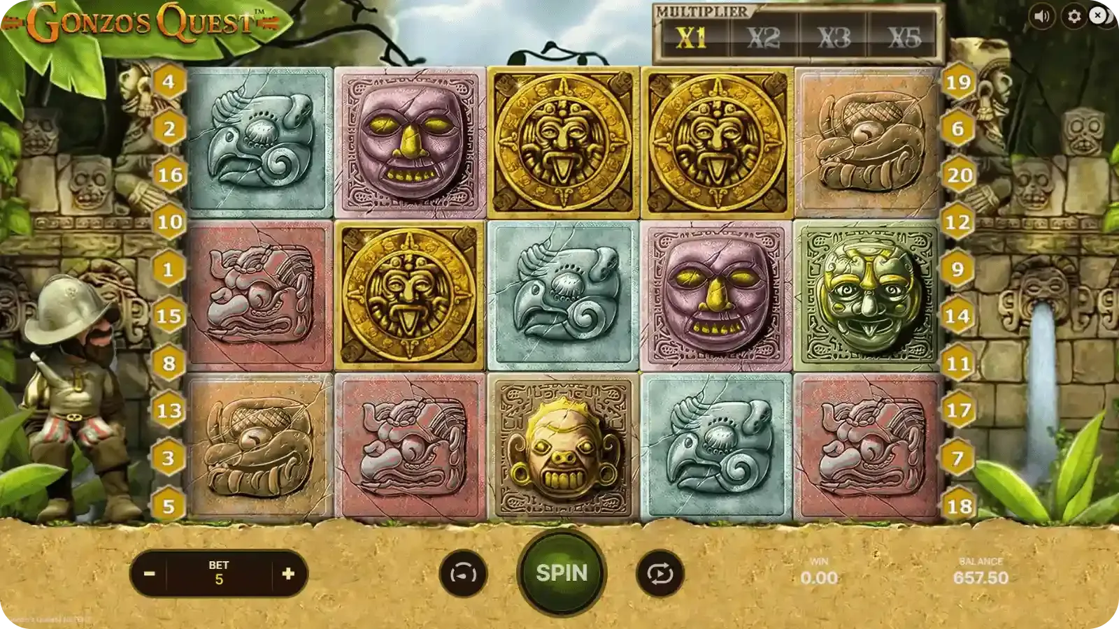 Free Falls retrigger adding more spins in Gonzo's Quest