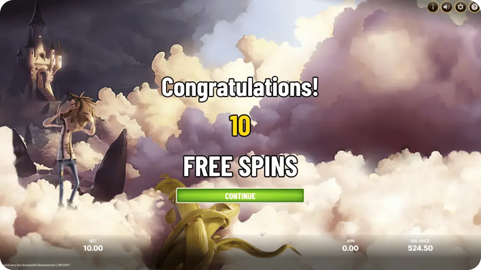 Free Spins bonus round in Jack and the Beanstalk