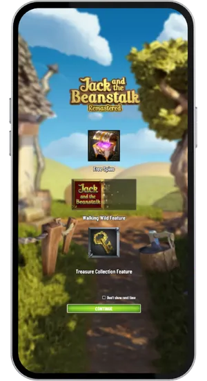 Jack and the Beanstalk intro screen showing game features