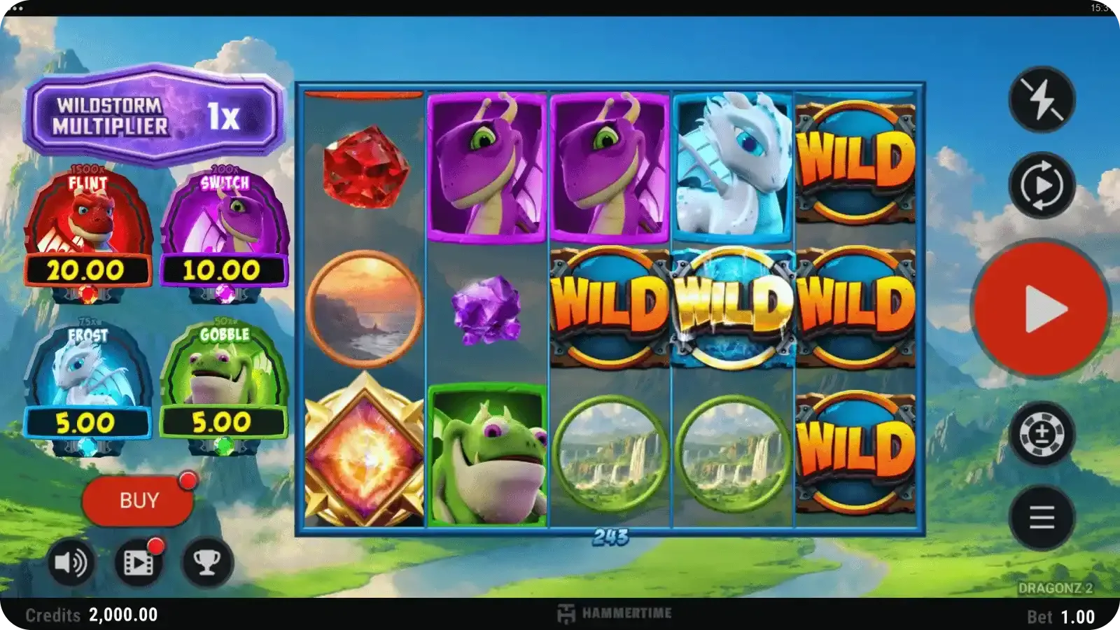 Dragonz 2 slot gameplay showing 5x3 reels and updated dragon symbols