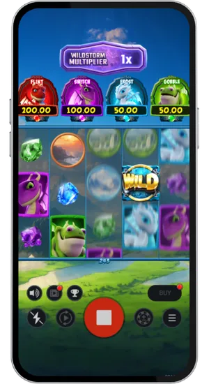 Dragonz 2 game interface with active spin button and real-time balance tracker visible