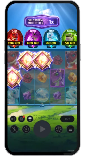 Dragonz 2 scatter symbols with golden frames triggering free spins bonus feature