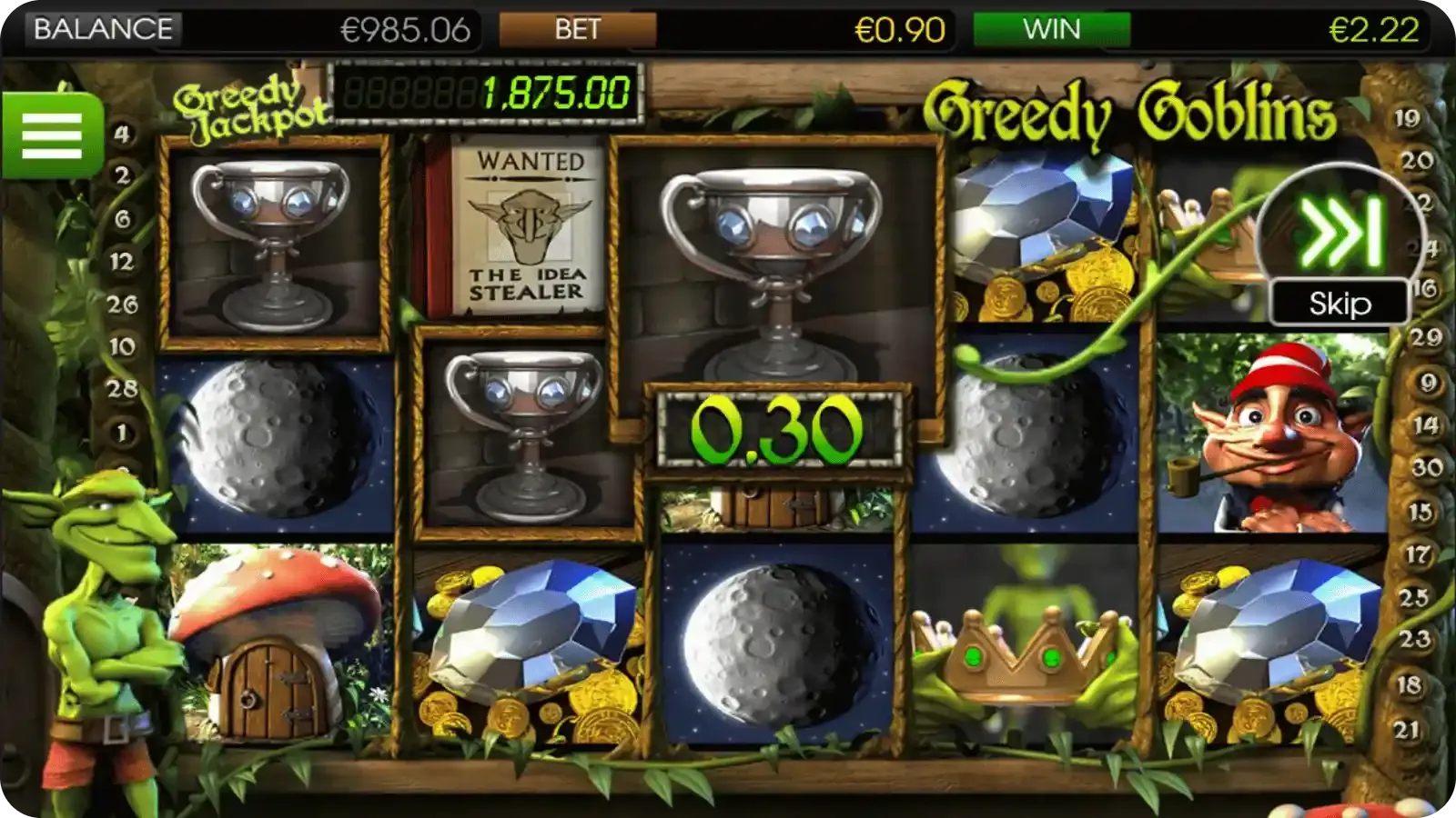 Greedy Goblins Coin Drops feature with cascading gold coins