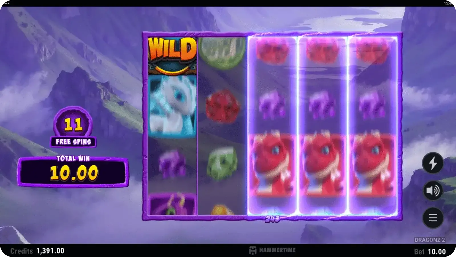 Dragonz 2 free spins bonus round interface