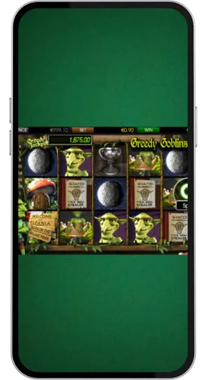 Greedy Goblins main game screen showing 5 reels with progressive jackpot counter at the top