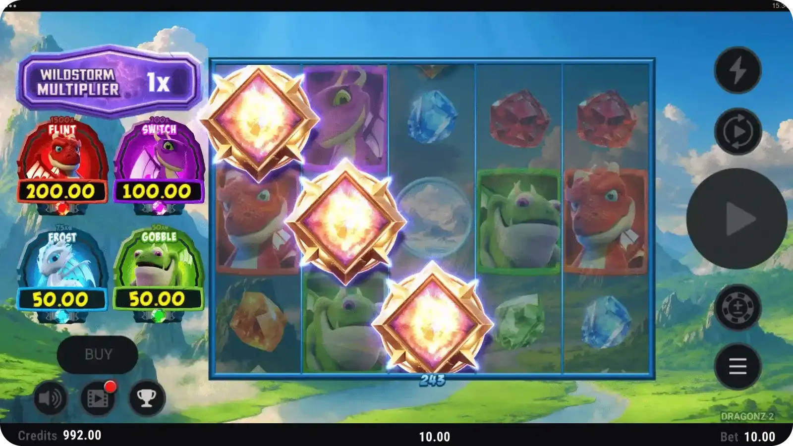 Dragonz 2 scatter symbols landing across the reels