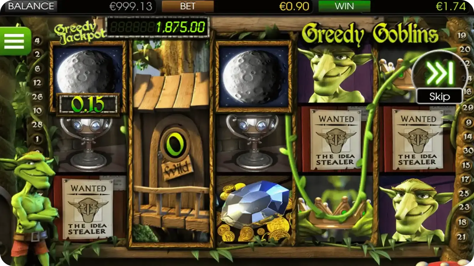 Sticky Wild Reels feature in Greedy Goblins slot