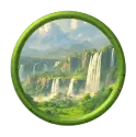 Mystical waterfall cascading through dragon realm symbol